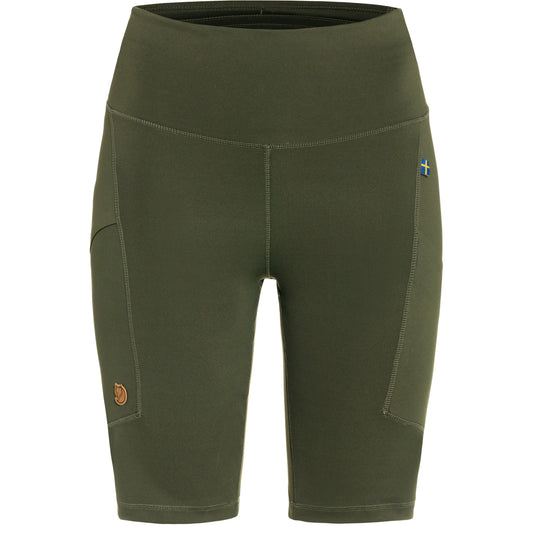 Green shorts with brand logo on a white background