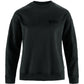Black sweatshirt with a logo on the chest against a white background